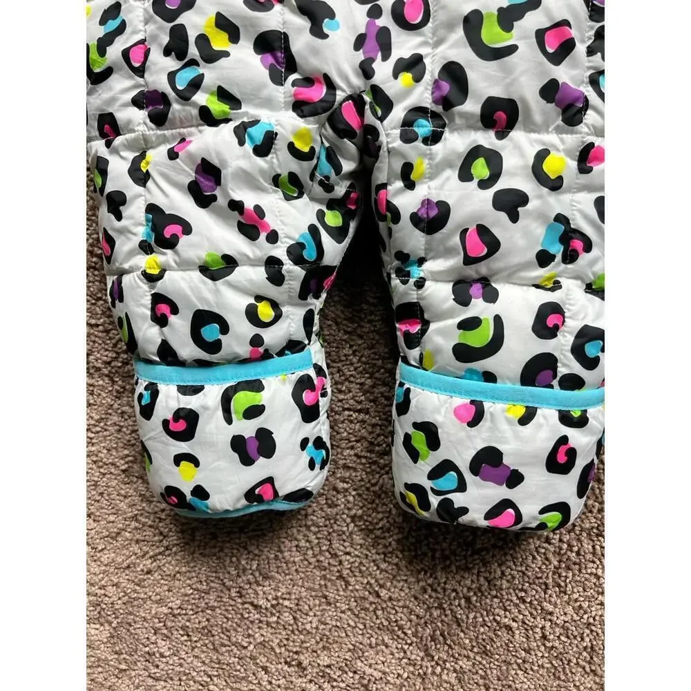 Spyder Animal Cheetah Print Baby Girl Hooded Snowsuit Fleece Lined Sz 3-6months